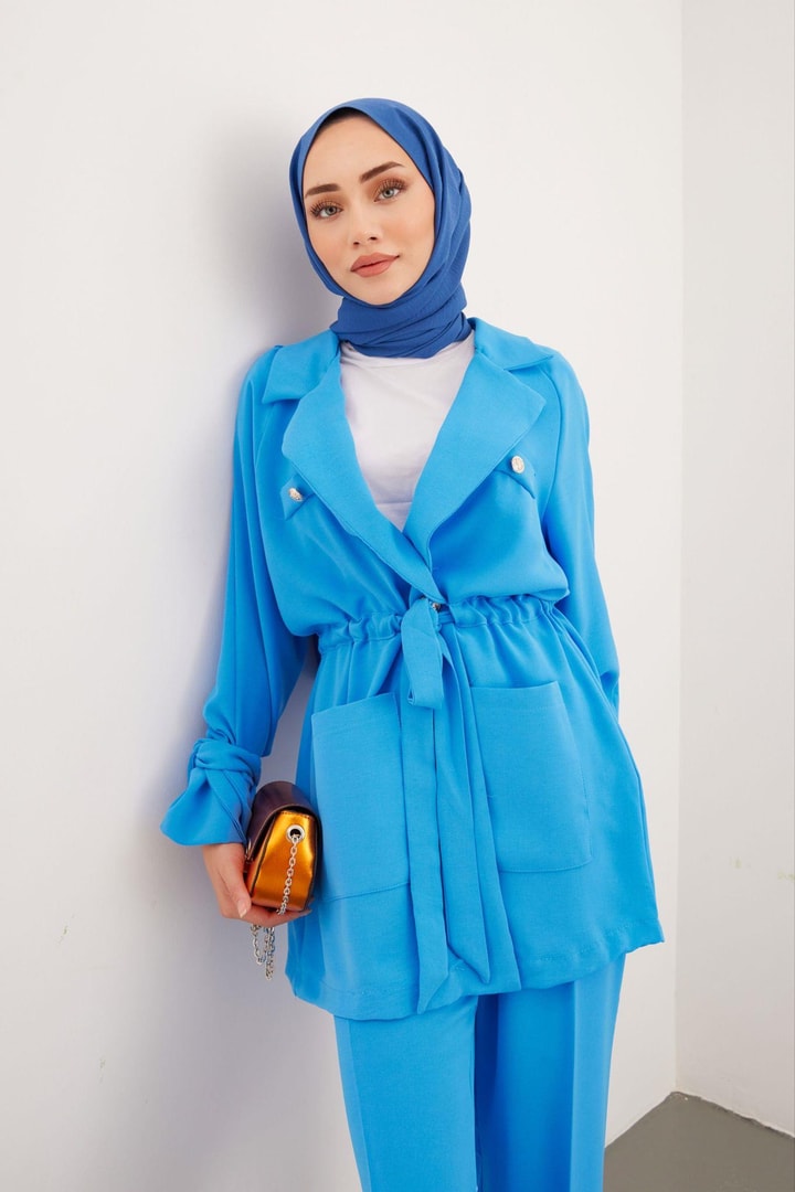 Abella Beli Büzgülü Takım - Mavi