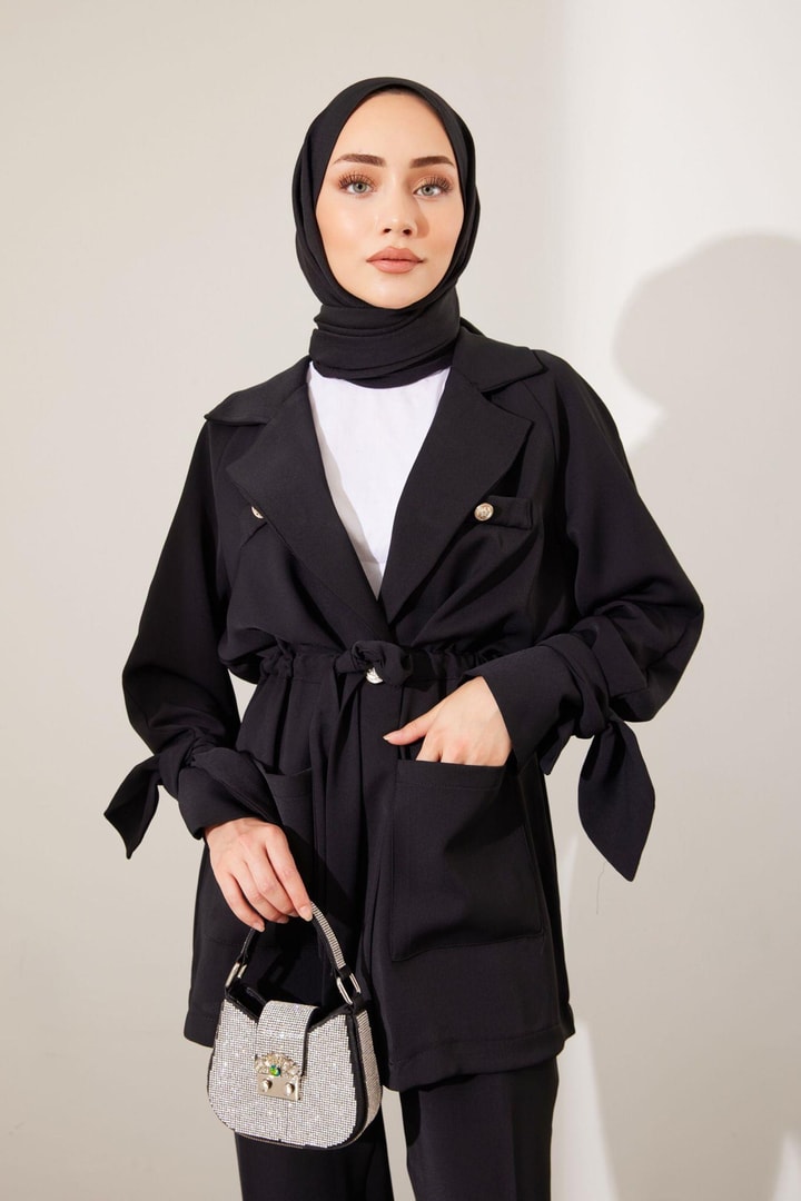 Abella Beli Büzgülü Takım - Siyah