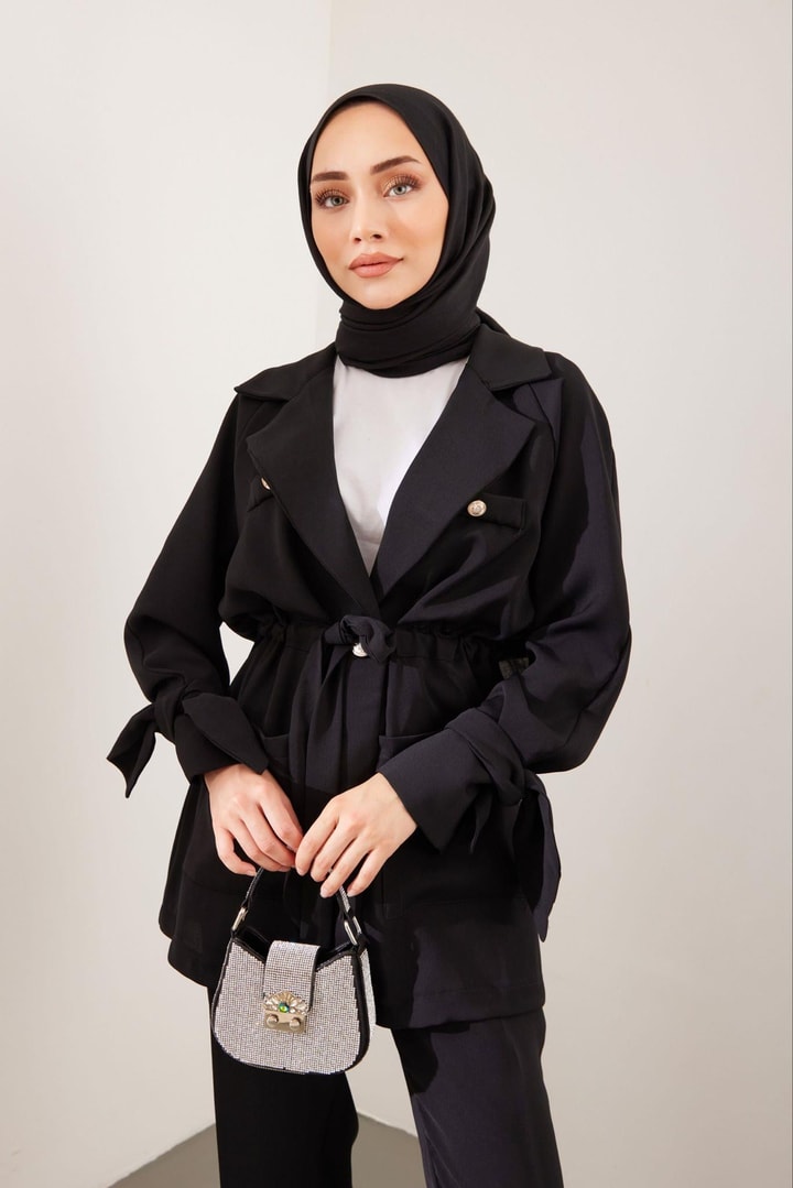 Abella Beli Büzgülü Takım - Siyah