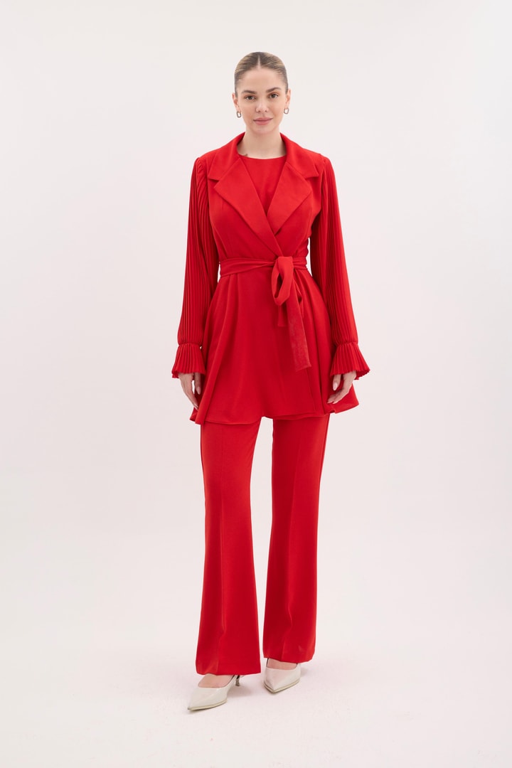 Afra Kolu Piliseli Krep Takım - Kırmızı