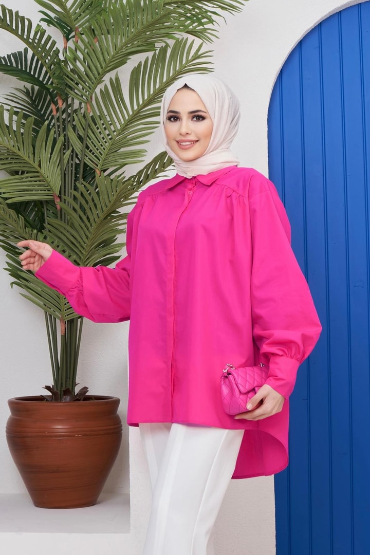 Afra Poplin Gömlek - Fuşya