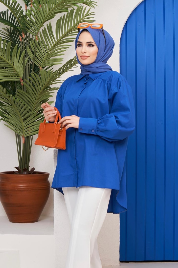Afra Poplin Gömlek - saks mavisi