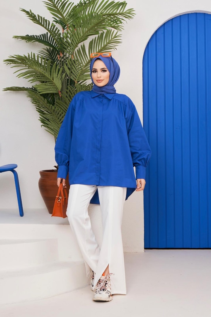 Afra Poplin Gömlek - saks mavisi