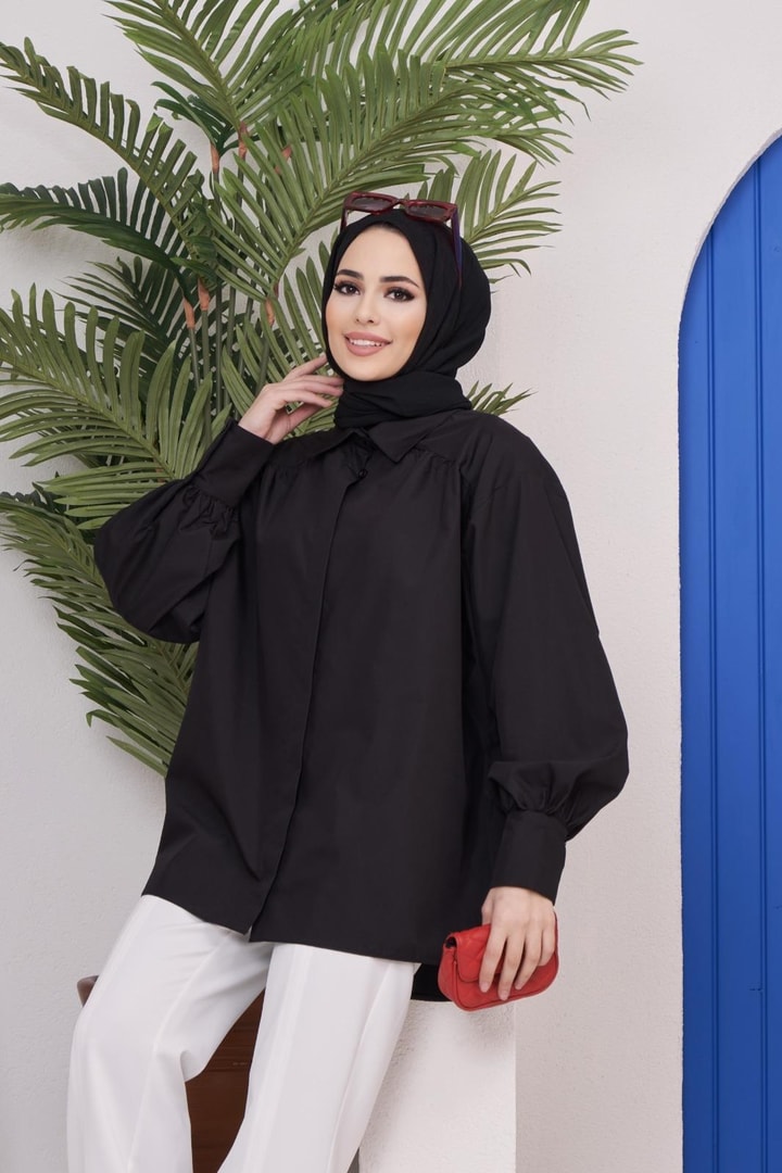 Afra Poplin Gömlek - Siyah