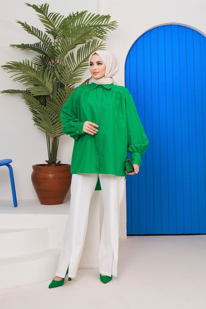Afra Poplin Gömlek - Yeşil