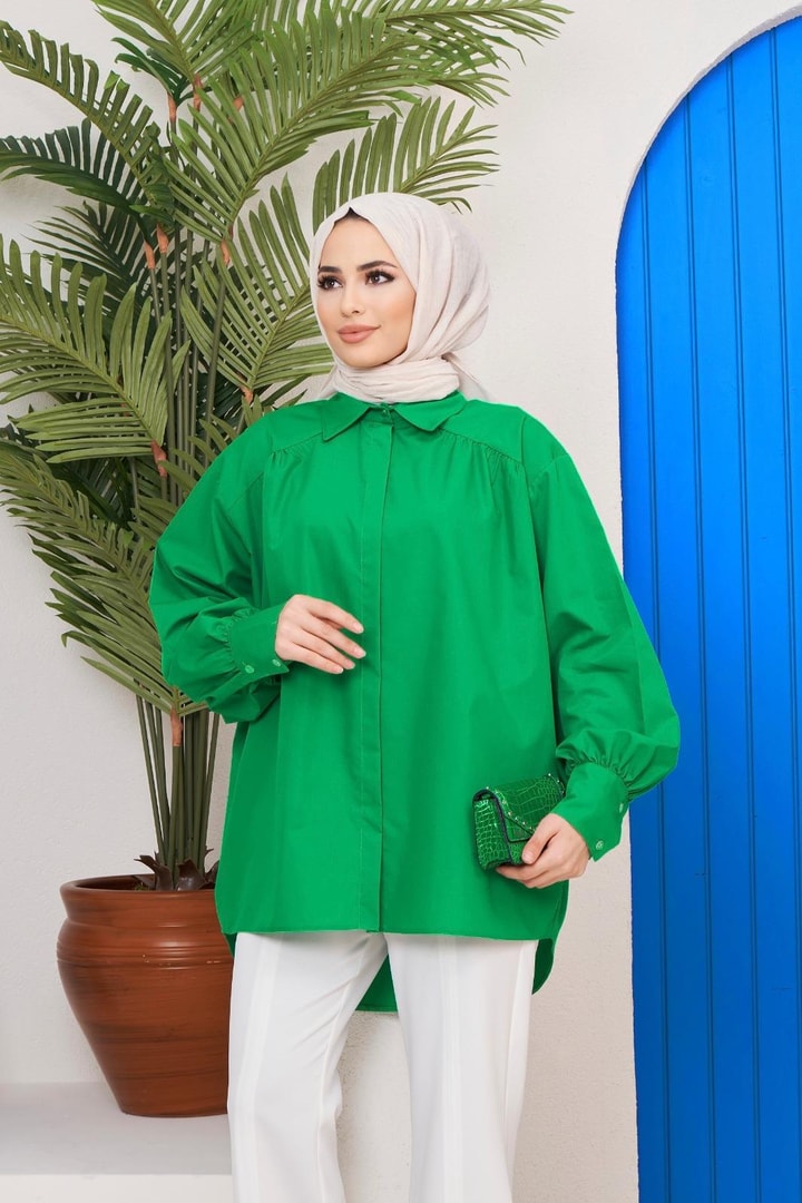 Afra Poplin Gömlek - Yeşil