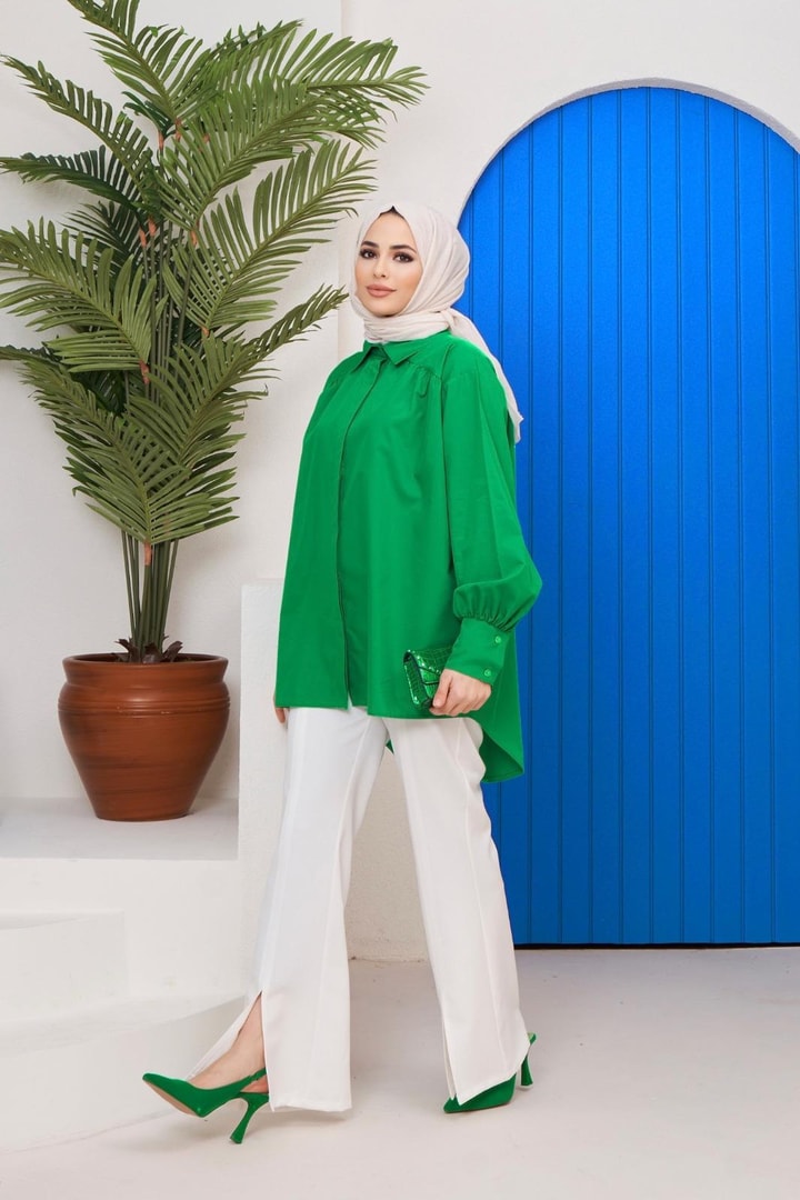 Afra Poplin Gömlek - Yeşil