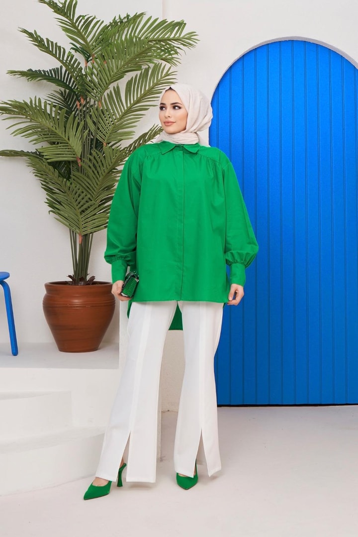 Afra Poplin Gömlek - Yeşil
