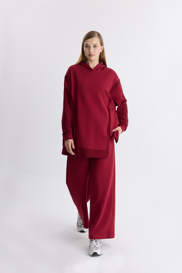 Albert Kapüşonlu Basic Takım - Bordo