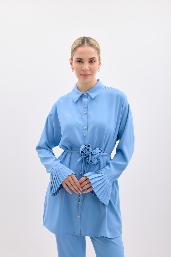 Alina Kolları Piliseli Gömlek Takım - bebe mavisi