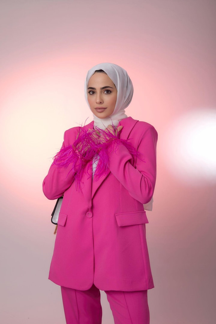 Alina Kolu Tüy Detaylı Takım - Fuşya