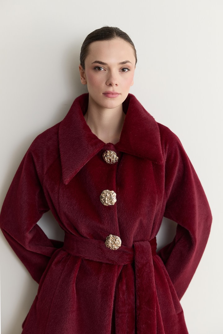 Alisa Düğme Detaylı Goldfox Kaban - Bordo