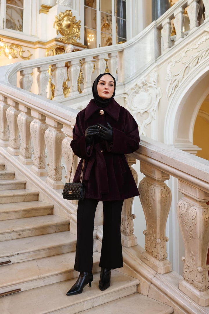 Alisa Düğme Detaylı Goldfox Kaban - Mürdüm