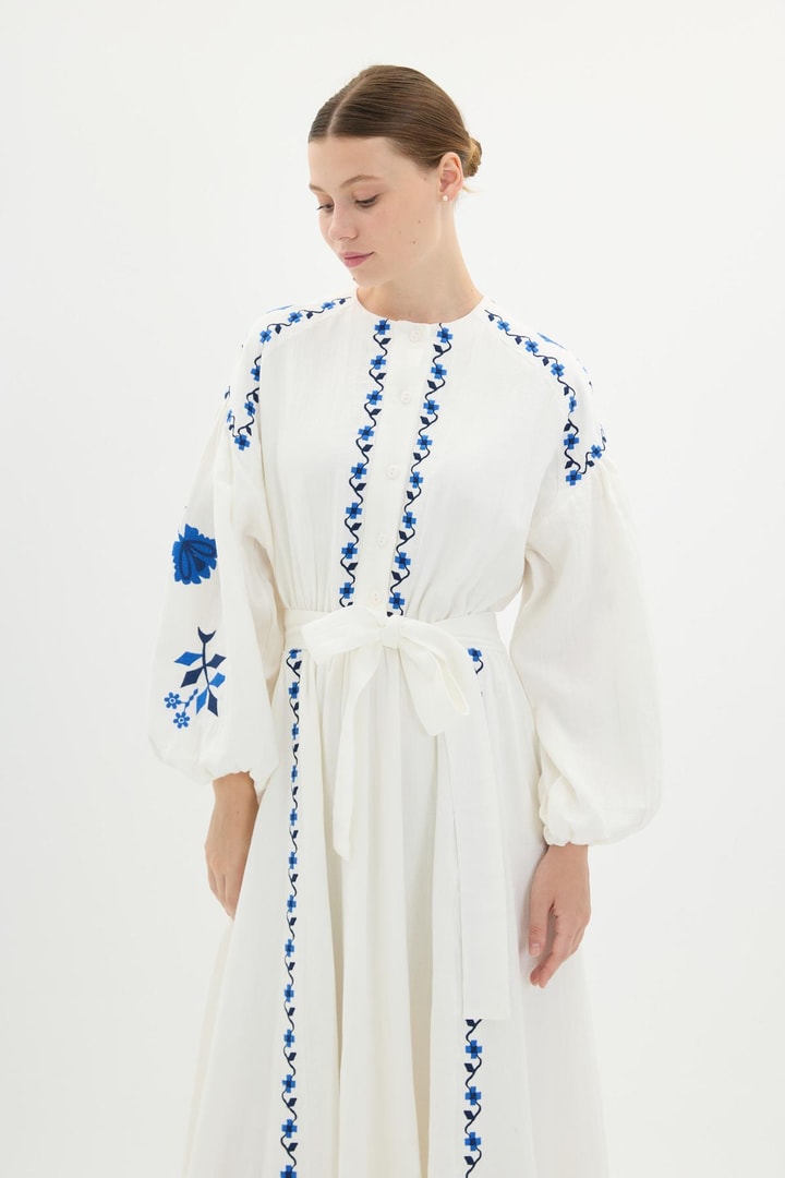 Alya Keten Elbise - Mavi