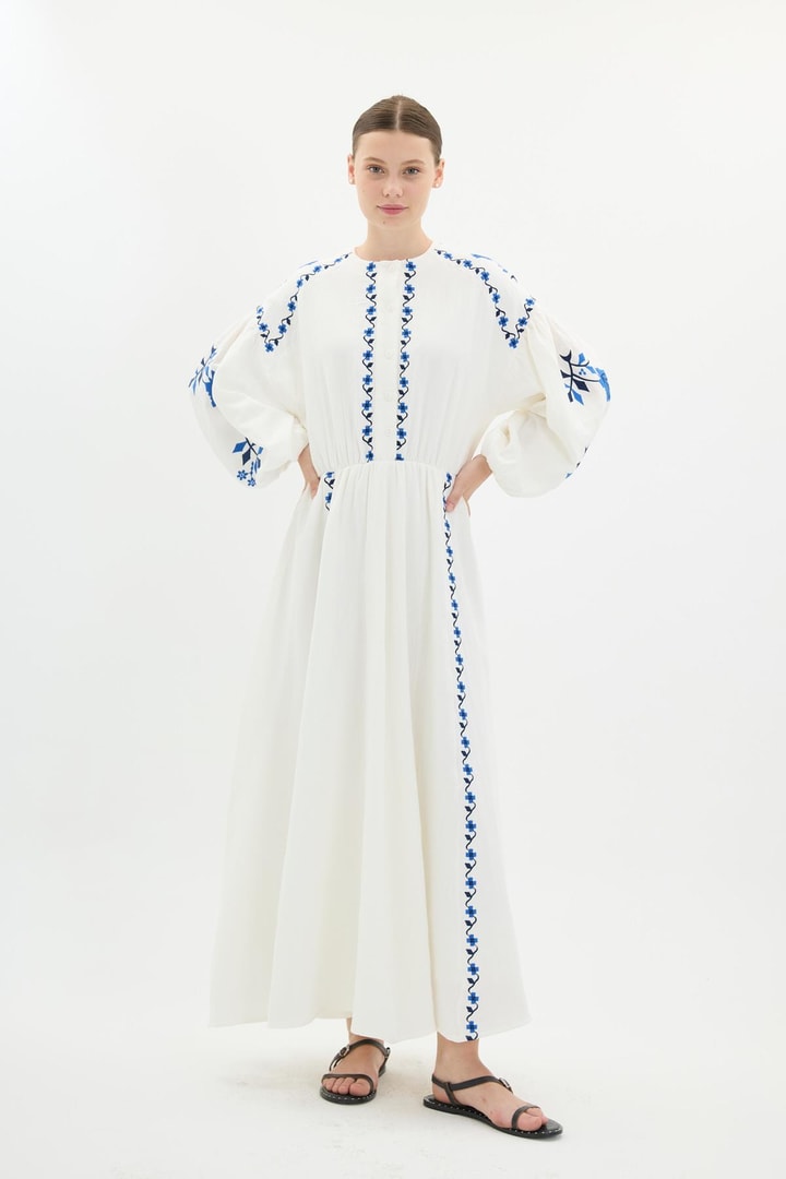 Alya Keten Elbise - Mavi