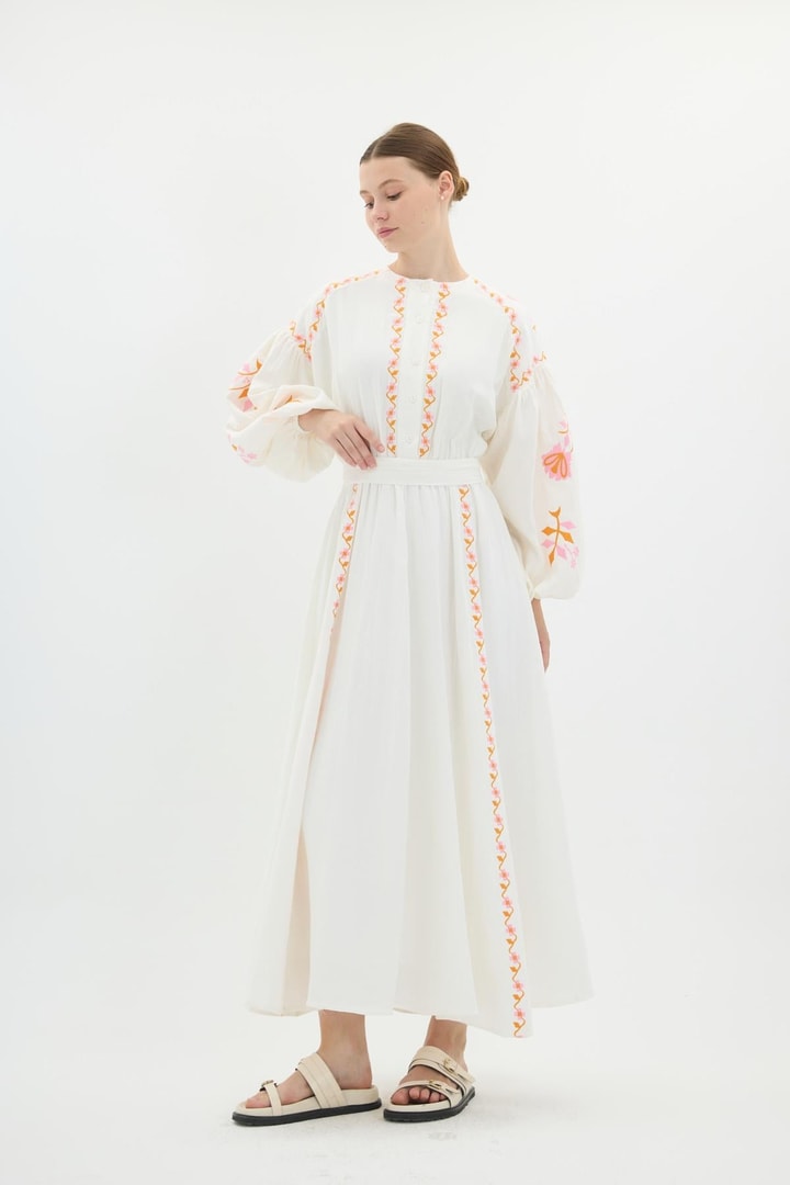 Alya Keten Elbise - Pembe