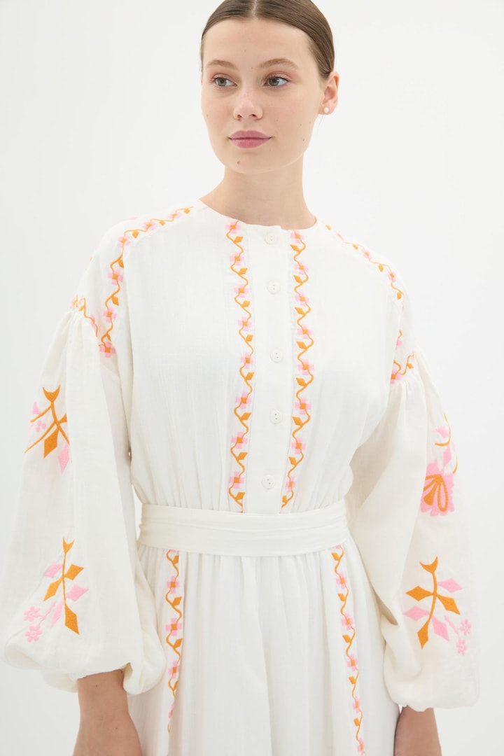 Alya Keten Elbise - Pembe