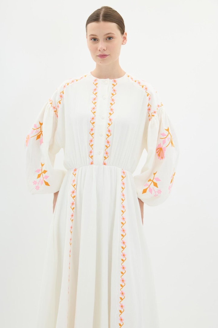 Alya Keten Elbise - Pembe