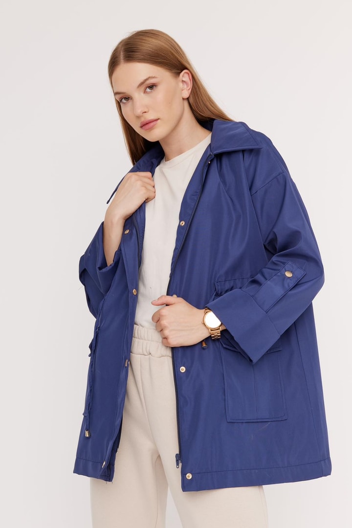 Annabel Beli Büzgülü Bondit Ceket - Lacivert