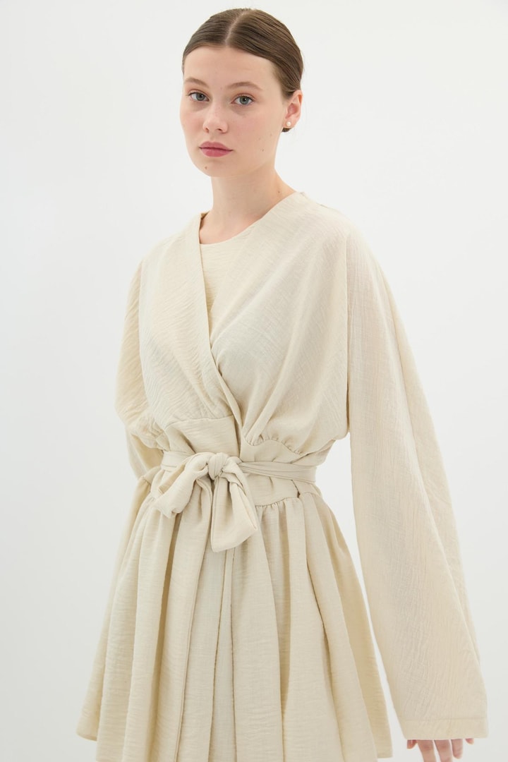 Aria Kuşaklı Keten Takım - Taş