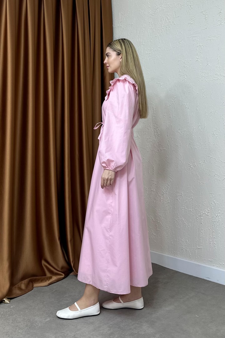 Ariasa Yaka Detaylı Elbise - Pembe