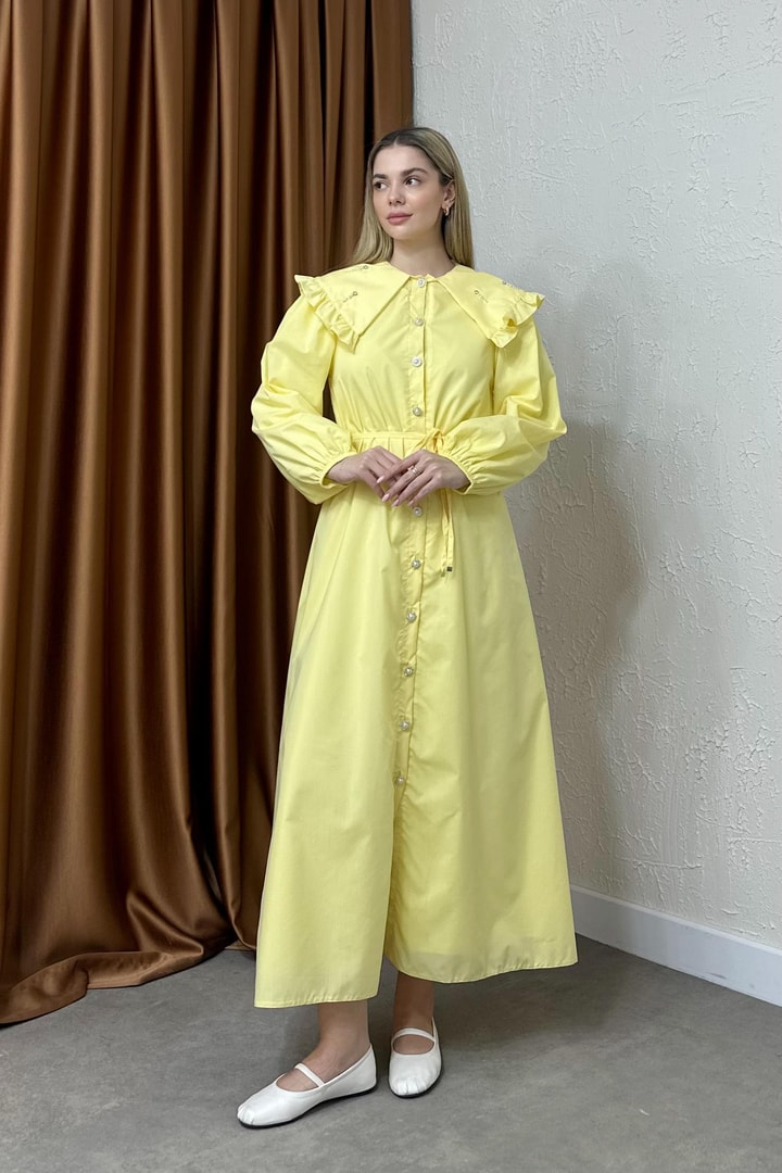 Ariasa Yaka Detaylı Elbise - Sarı