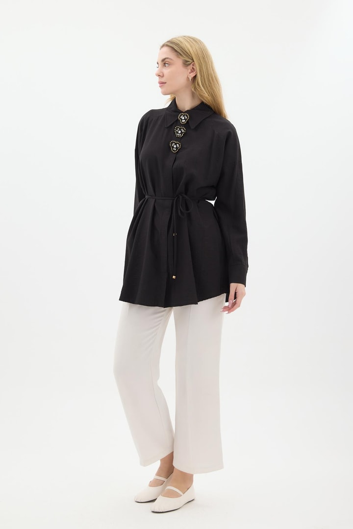 Armonia Dokuma Taşlı Gömlek - Siyah