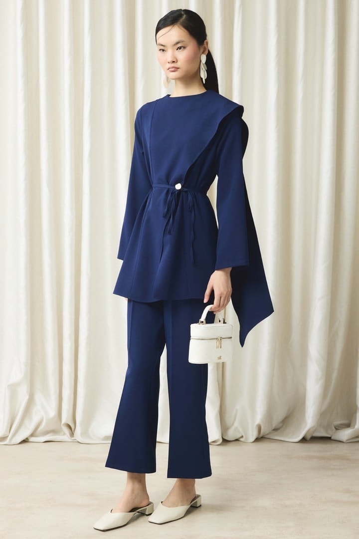 Asimetrik Double Pantolon Takım - Lacivert