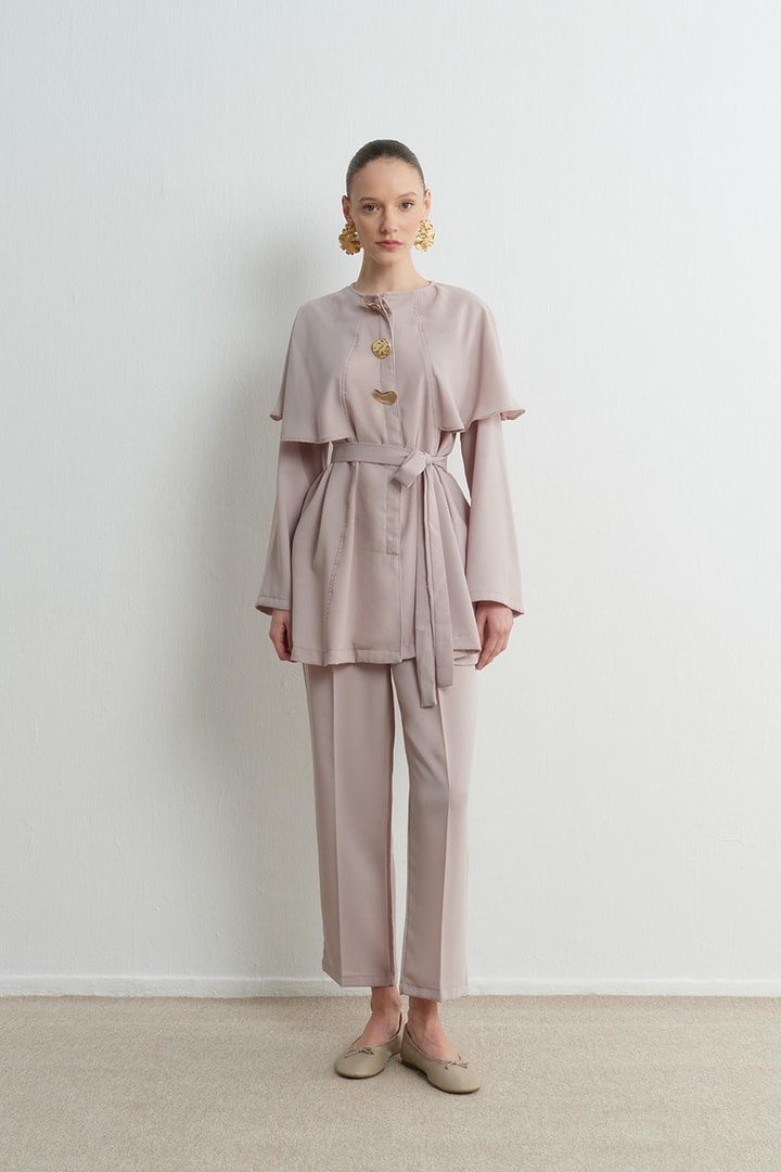 Asos Pelerinli Krep Takım - Bej