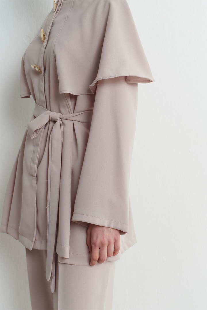 Asos Pelerinli Krep Takım - Bej