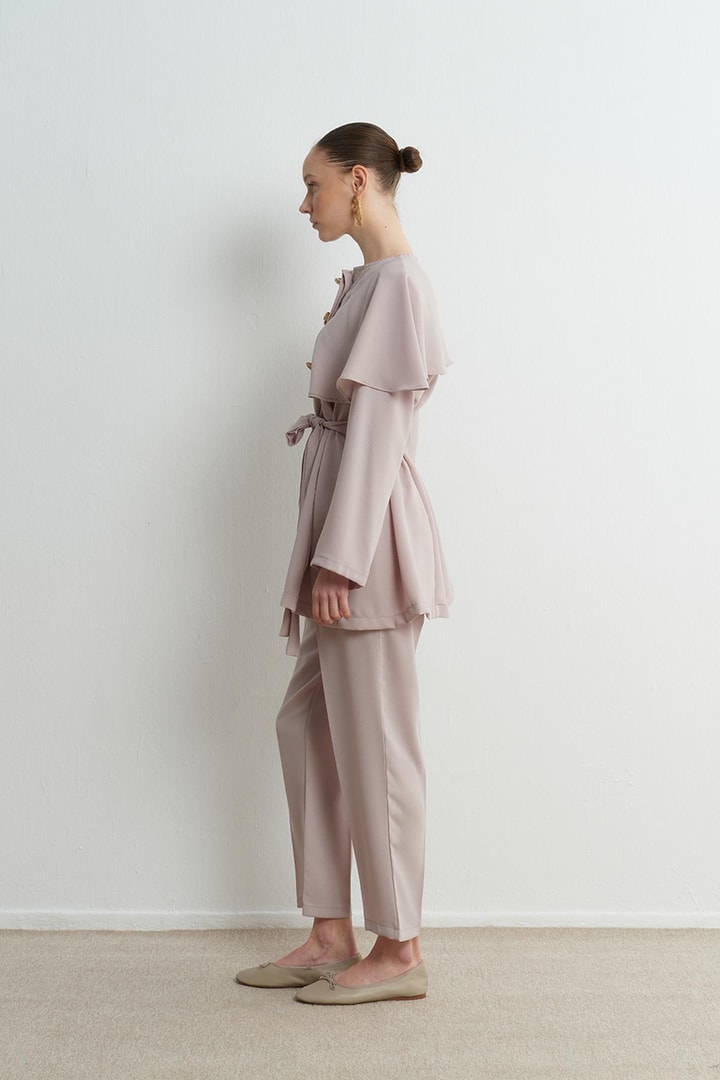 Asos Pelerinli Krep Takım - Bej