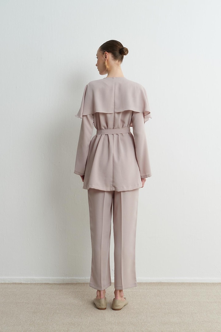 Asos Pelerinli Krep Takım - Bej