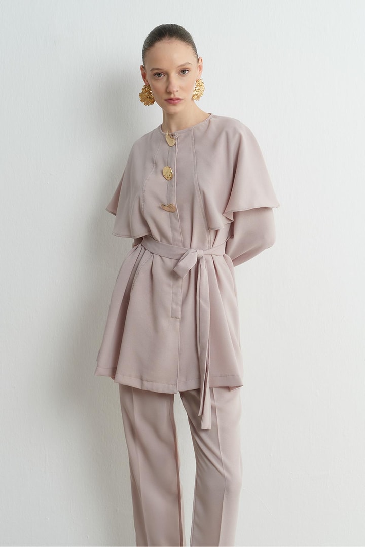 Asos Pelerinli Krep Takım - Bej