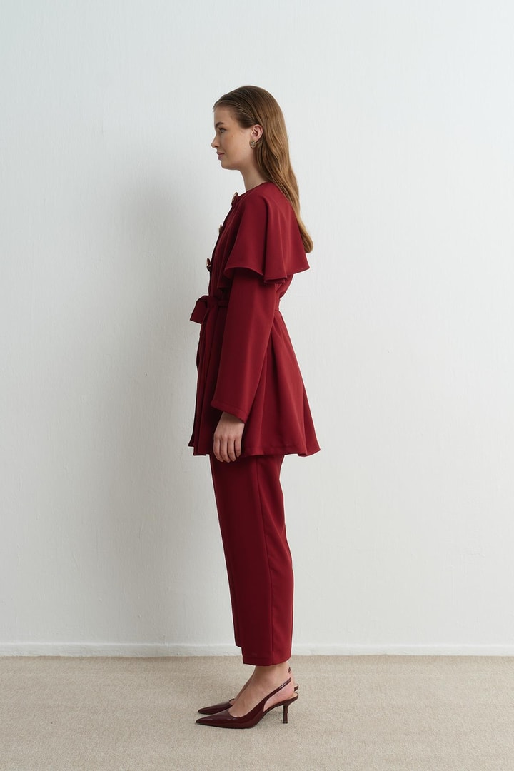Asos Pelerinli Krep Takım - Bordo