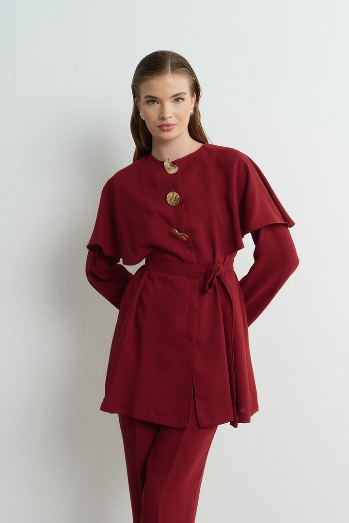 Asos Pelerinli Krep Takım - Bordo