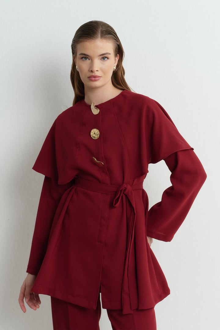 Asos Pelerinli Krep Takım - Bordo