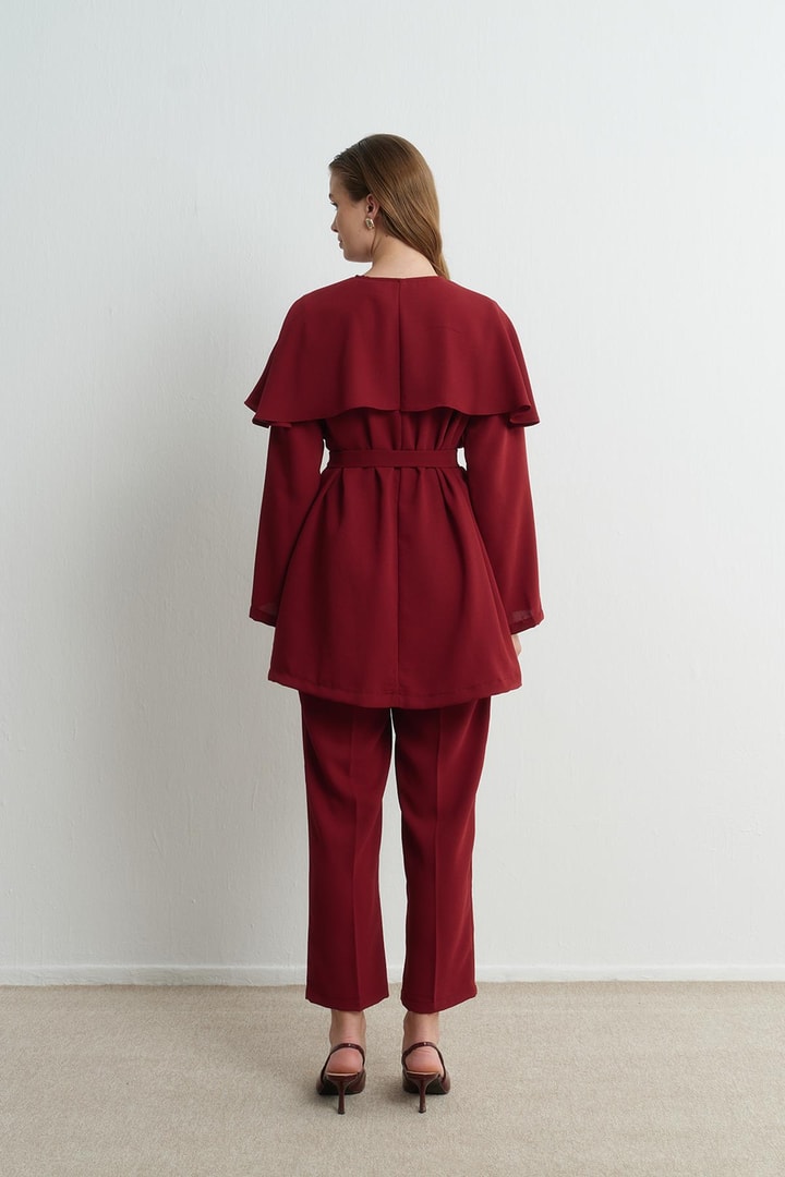 Asos Pelerinli Krep Takım - Bordo