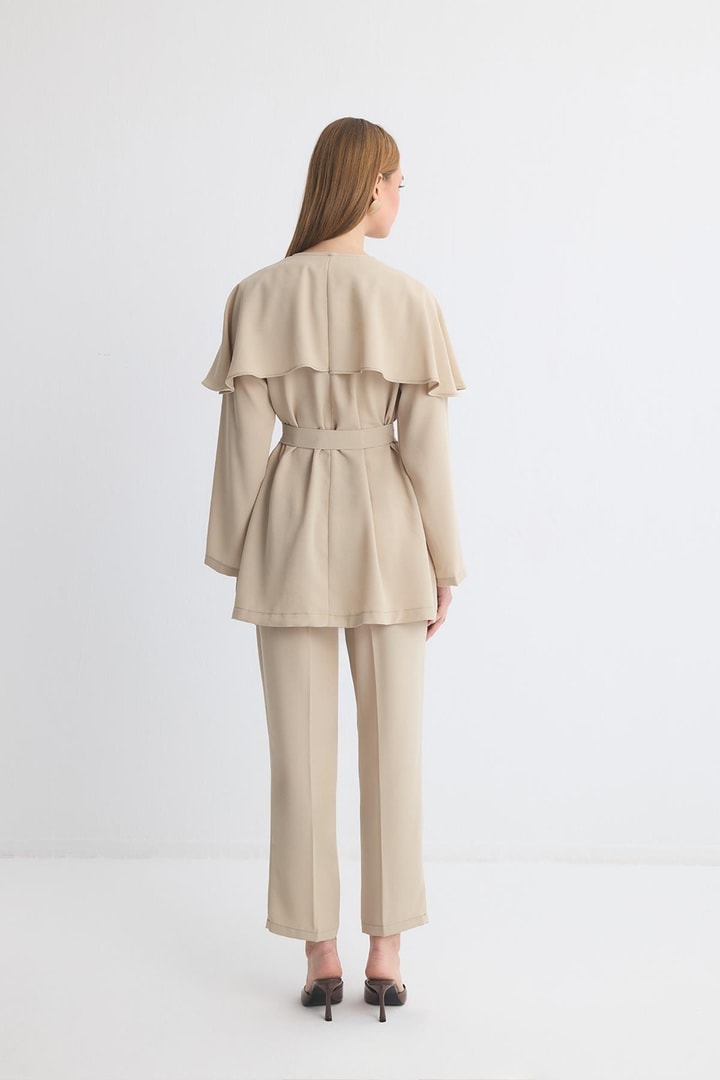 Asos Pelerinli Krep Takım - Defne