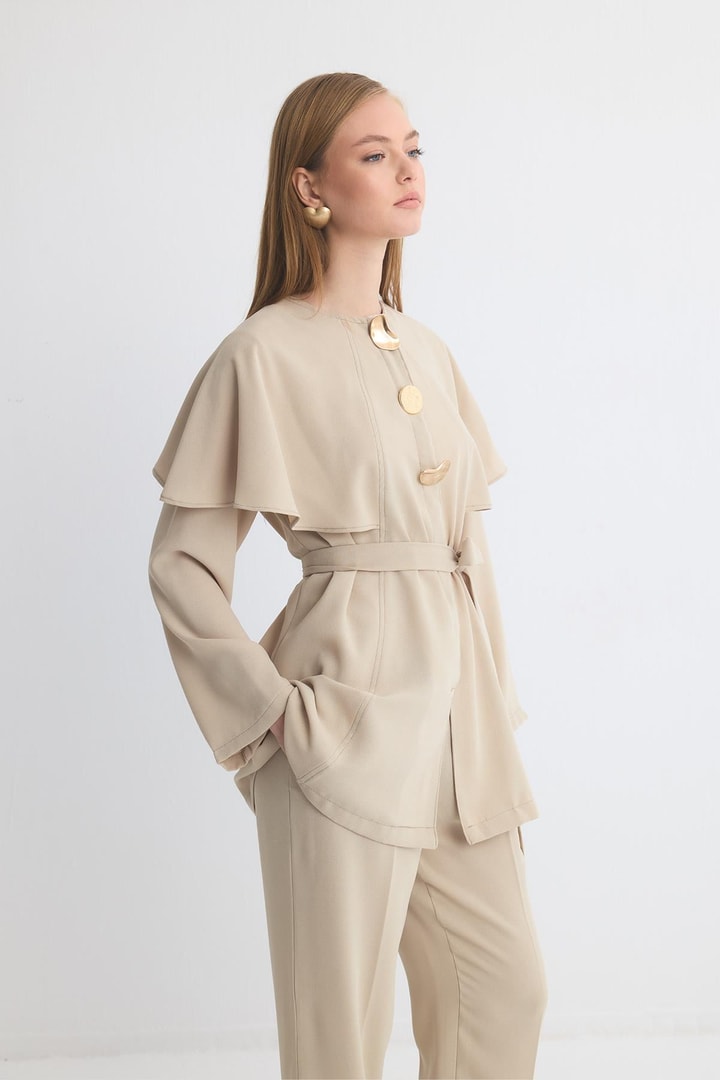 Asos Pelerinli Krep Takım - Defne