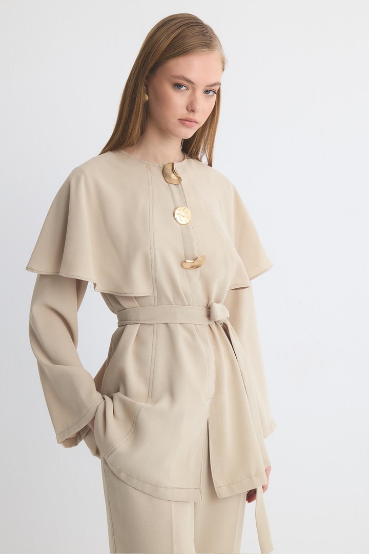 Asos Pelerinli Krep Takım - Defne