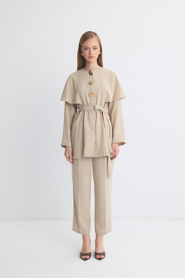 Asos Pelerinli Krep Takım - Defne