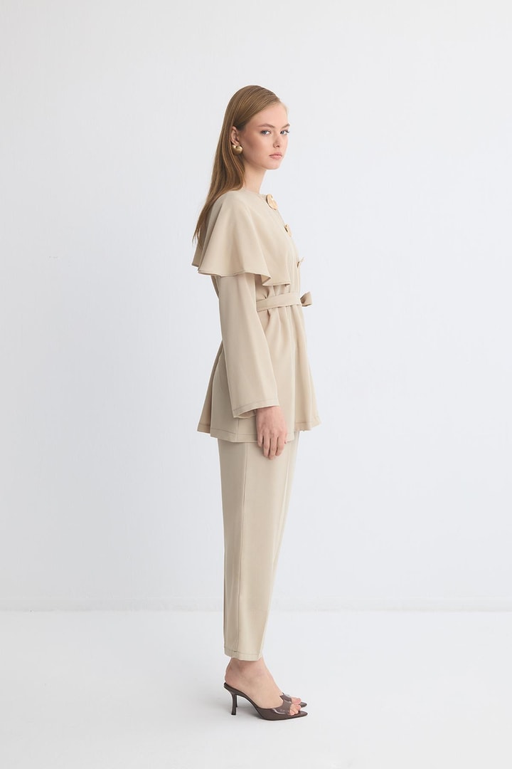 Asos Pelerinli Krep Takım - Defne