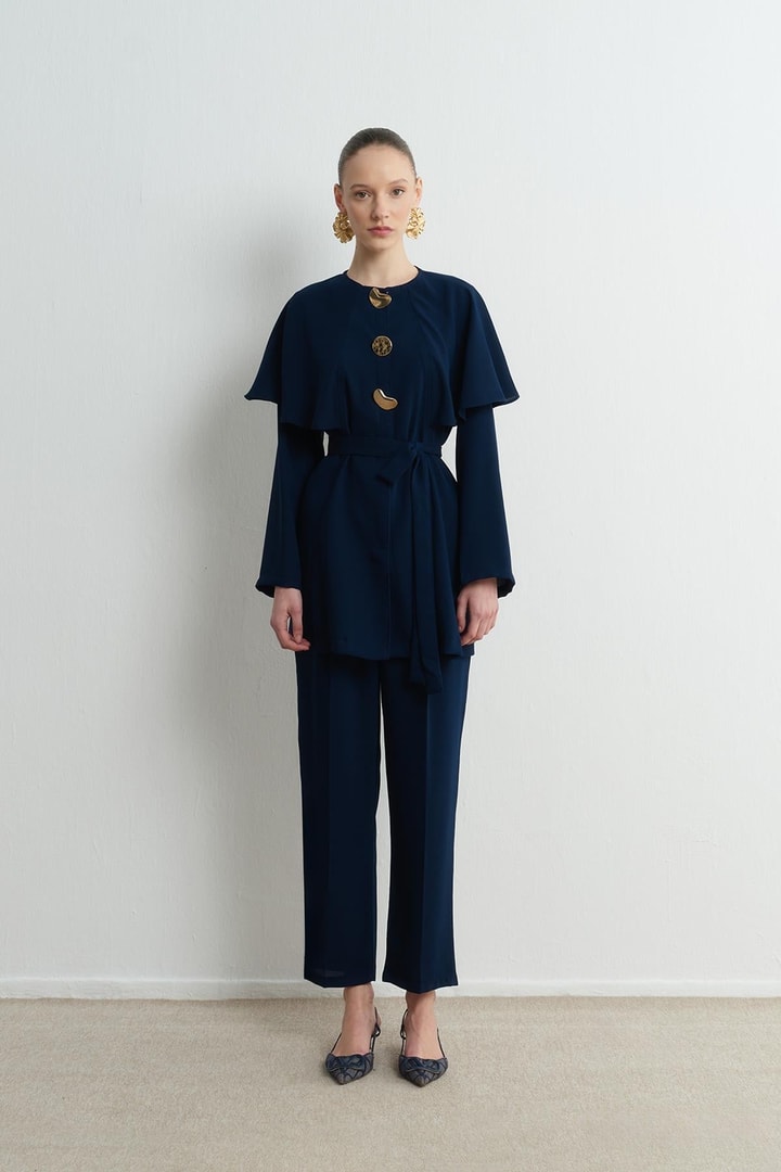 Asos Pelerinli Krep Takım - Lacivert