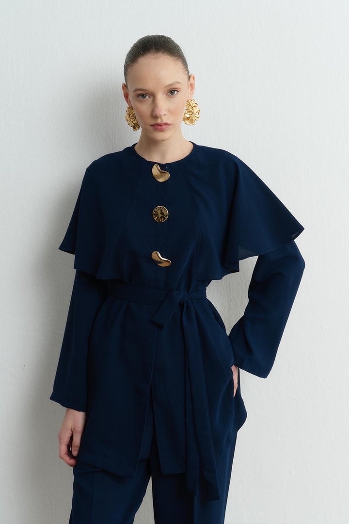 Asos Pelerinli Krep Takım - Lacivert
