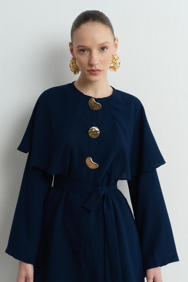 Asos Pelerinli Krep Takım - Lacivert