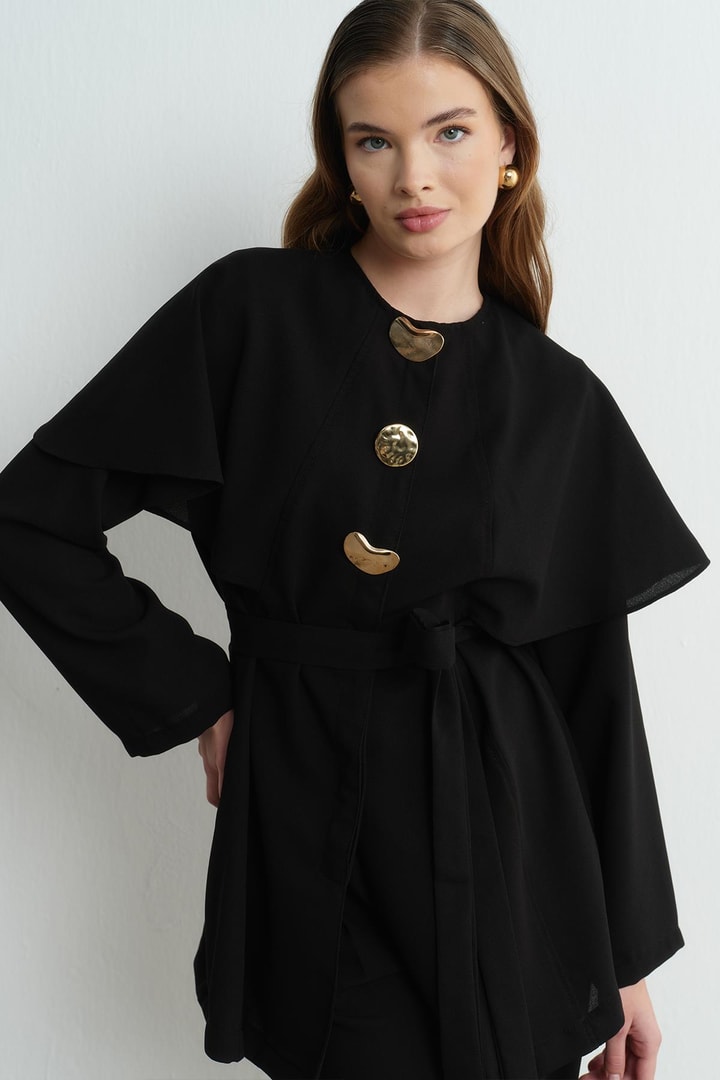 Asos Pelerinli Krep Takım - Siyah