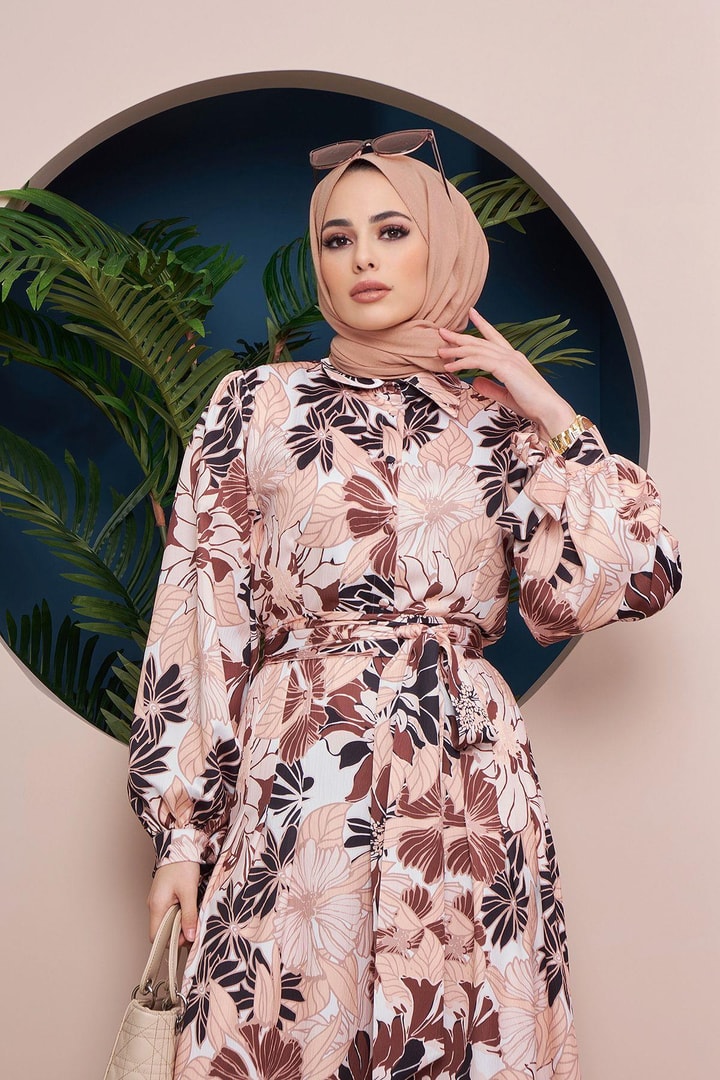 Avril Bürümcük Saten Desenli Tulum - Kahverengi