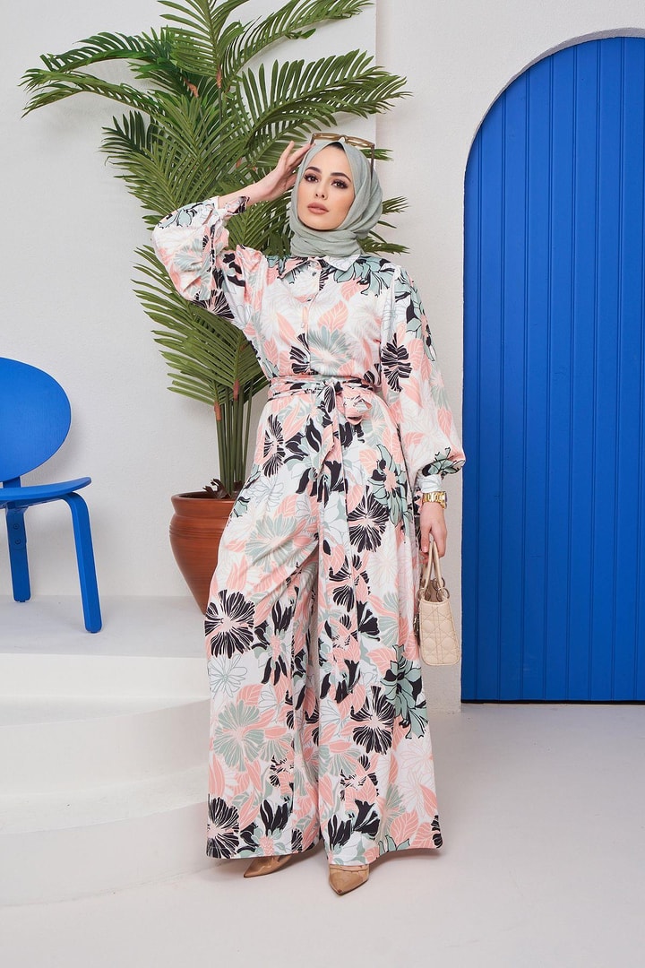 Avril Bürümcük Saten Desenli Tulum - Mint