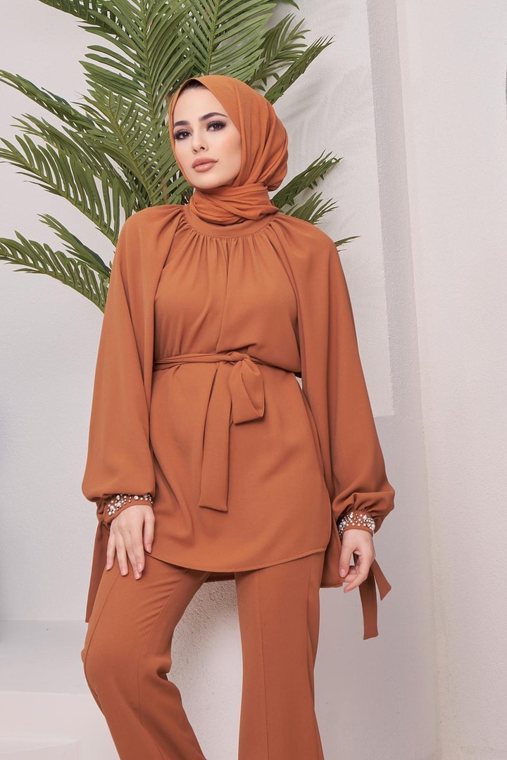 Ayla Kolu İncili Krep Takım - Tarçın