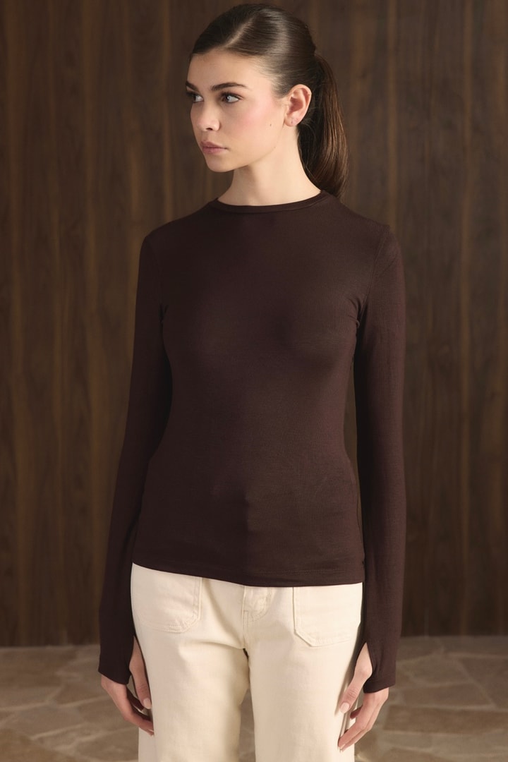 Balıkçı Yaka Basic Body - Acı Kahve